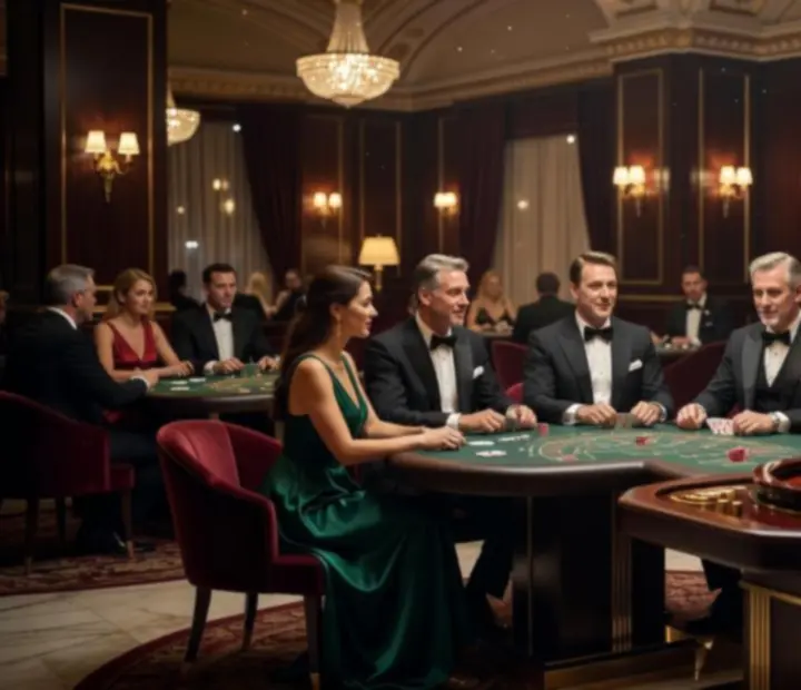 Elegantní večer hostů v casino lounge Boheluxat u stylových herních stolů
